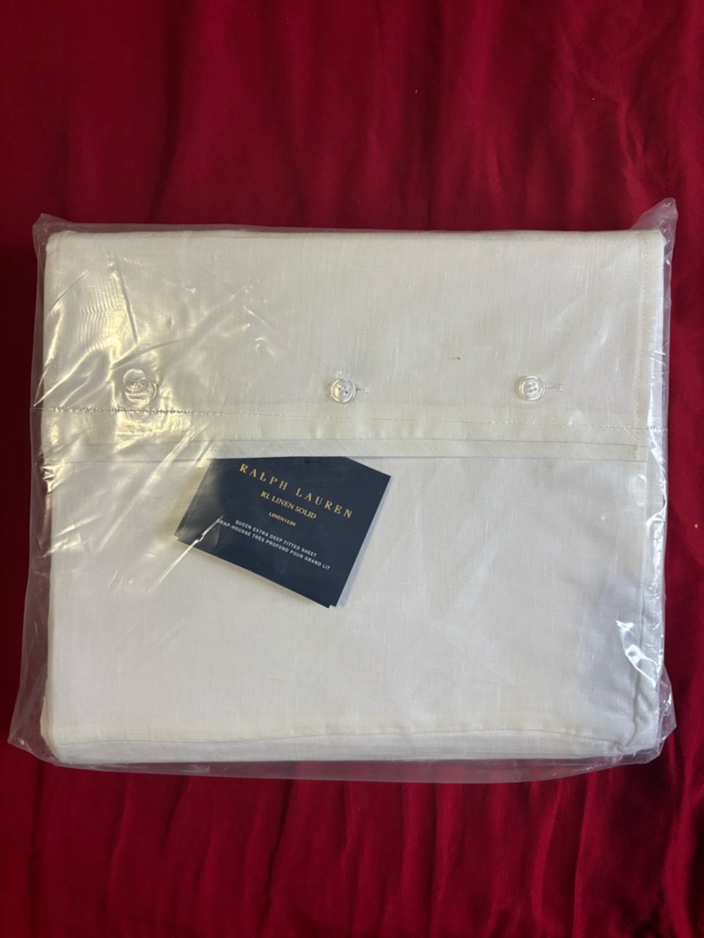 Ralph Lauren Alabaster White Linen Solid Fitted Sheet Queen